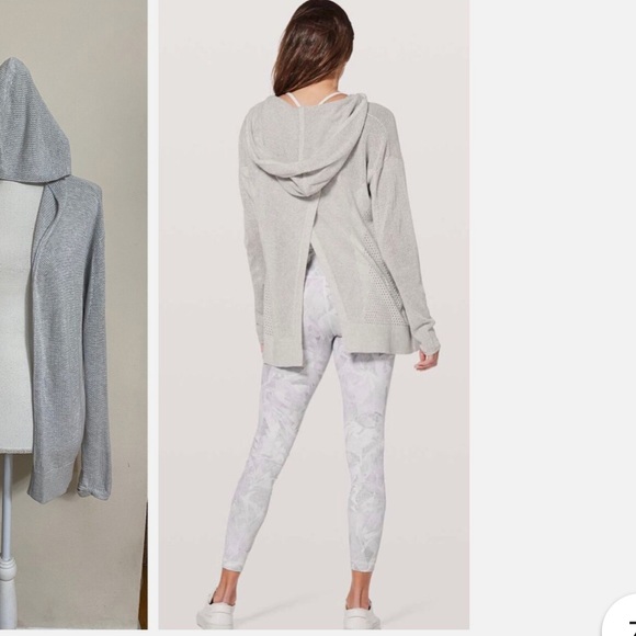 Lululemon Womens Still Movement Wrap Knit Hoodie Sweater Split Back Grey Nimbus - Picture 3 of 11